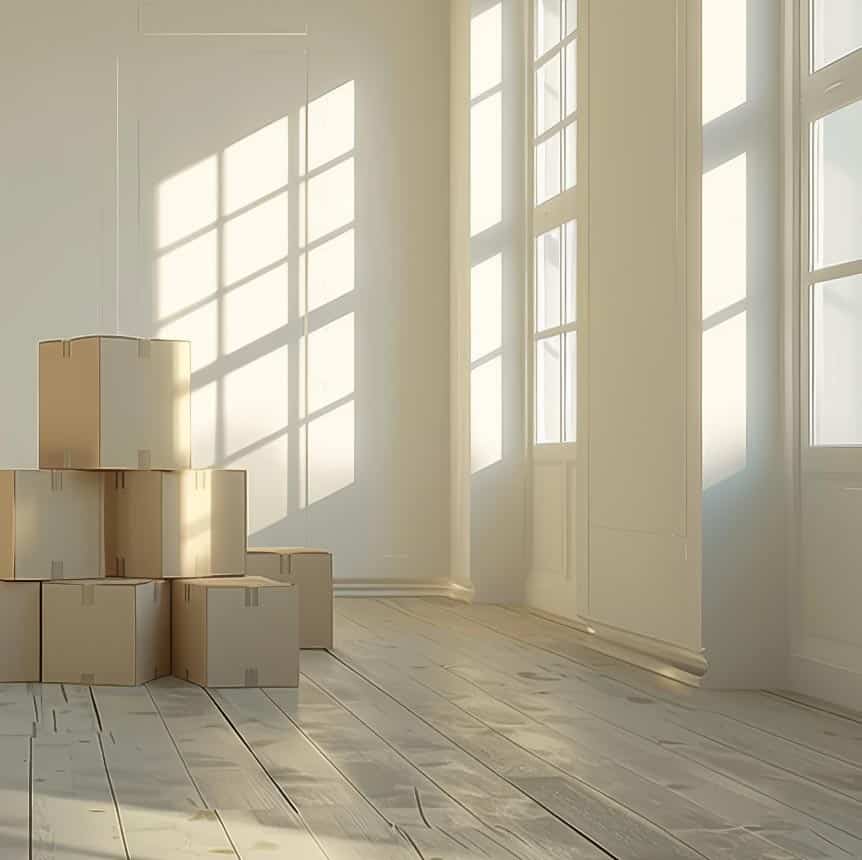 LuckyHome Entrümpelungen - Foto einer Wohnung in der gepackte Umzugskartons stehen